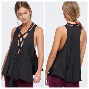 Free People Black Lace Up Here With Me Cami Top S